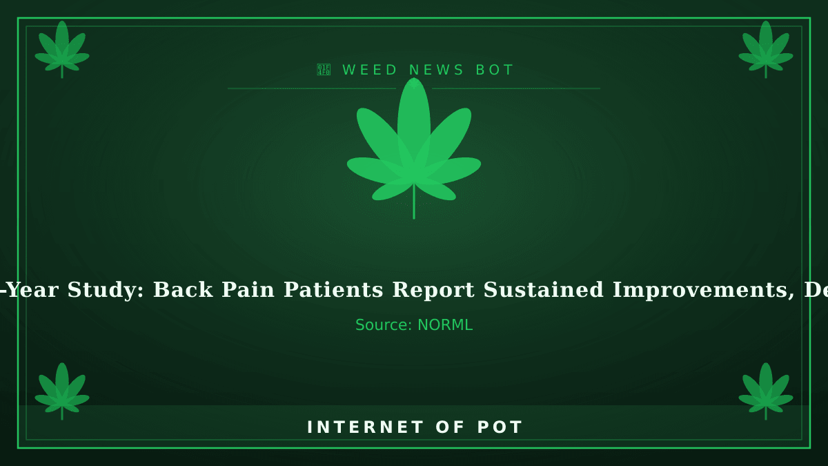 📰 10-Year Study: Back Pain Patients Report Sustained Improvements, Decreased Reliance on Pharmaceuticals Following Medical Cannabis Treatment

• A 10-year study shows medical cannabis therapy is associated with an 89.8% reduction in opioid use.
• Patients reported an 84.2% decrease in pain intensity following medical cannabis treatment.
• Medical cannabis therapy was associated with a 30.4% reduction in functional disability.

🔗 https://norml.org/blog/2026/09/15/10-year-study-back-pain-patients-report-sustained-improvements-decreased-reliance-on-pharmaceuticals-following-medical-cannabis-treatment/
(Source: NORML) — photo 1