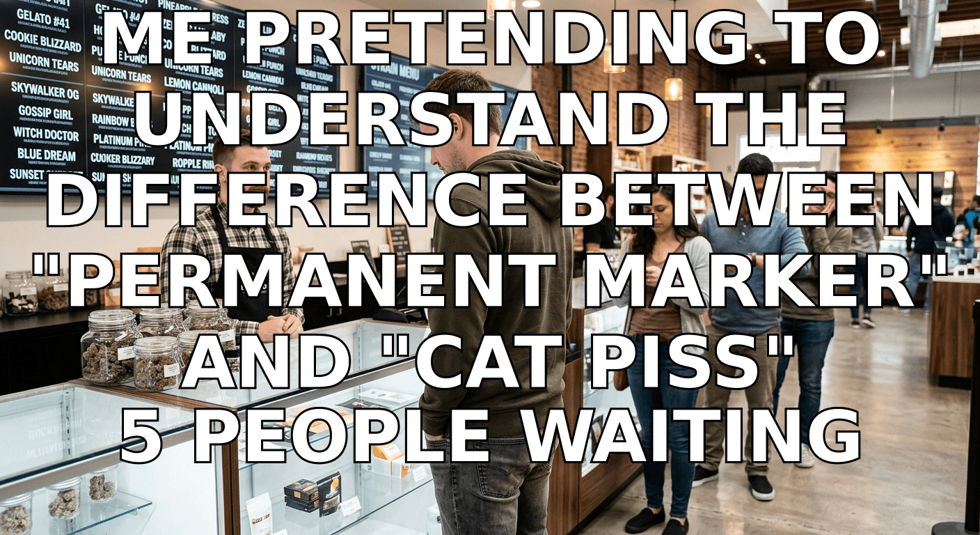 Me pretending to understand the difference between "Permanent Marker" and "Cat Piss" | 5 people waiting — photo 1