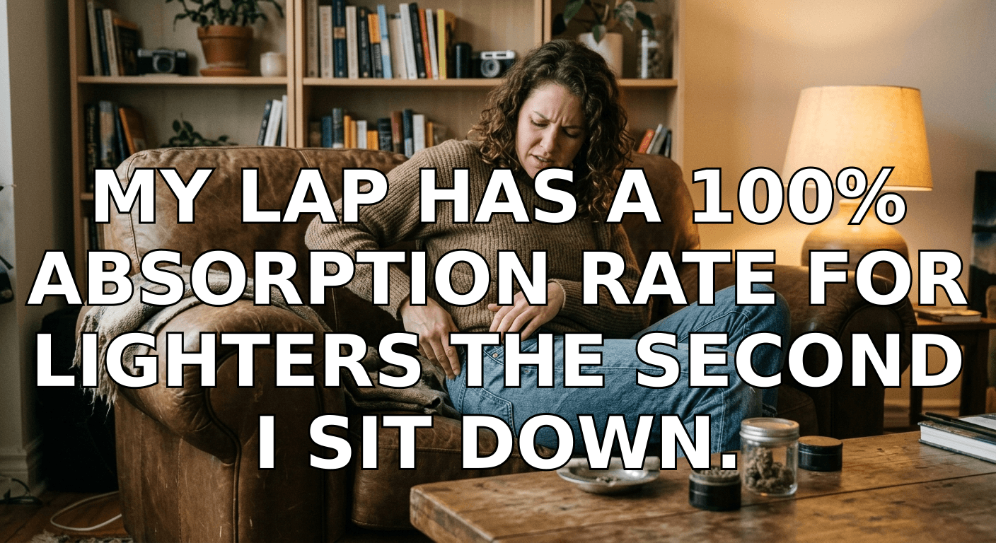 My lap has a 100% absorption rate for lighters the second I sit down. — photo 1